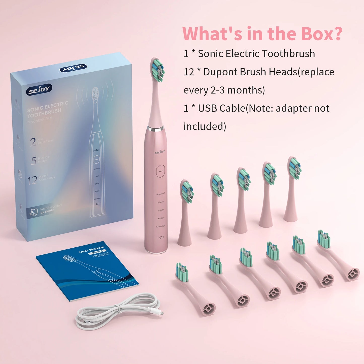 Sejoy Sonic Electric Toothbrush for Adults Dental Rechargeable 5 Cleaning Modes Sonic Toothbrush Personal Care Appliances