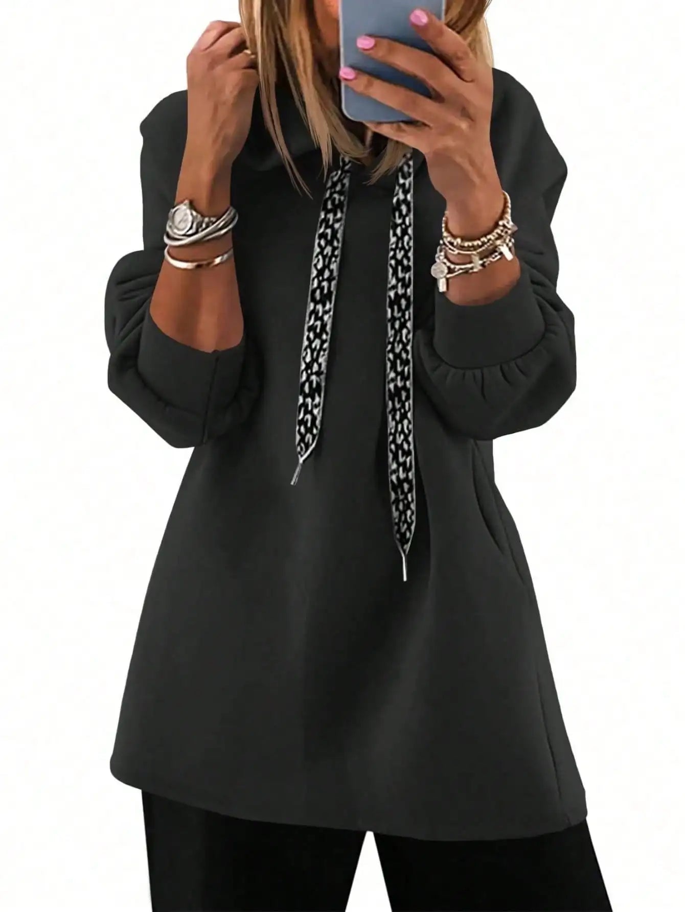 Womens Casual Oversized Hoodies Loose Drawstring Long Sleeve Fleece Hooded Pullover