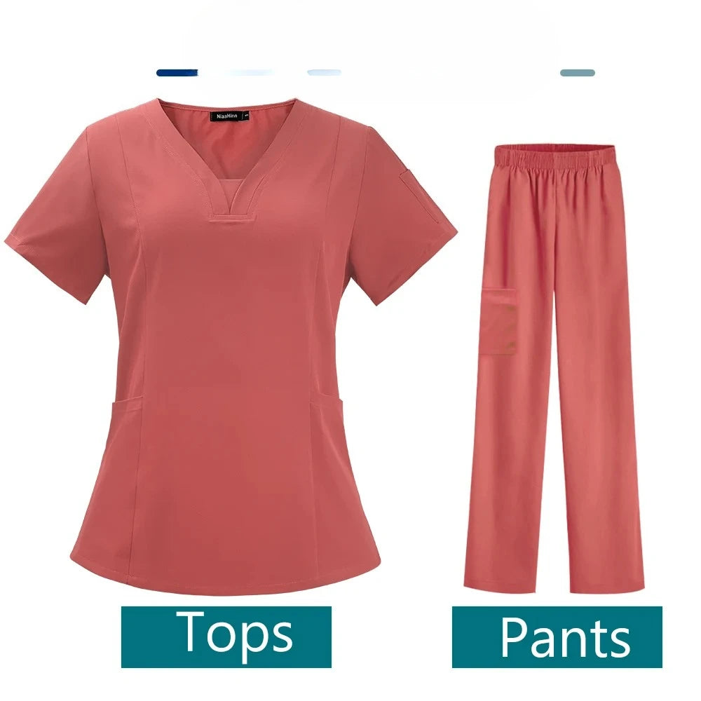 Women Medical Scrub Set Twill Polyester Spandex Nurse Uniform
