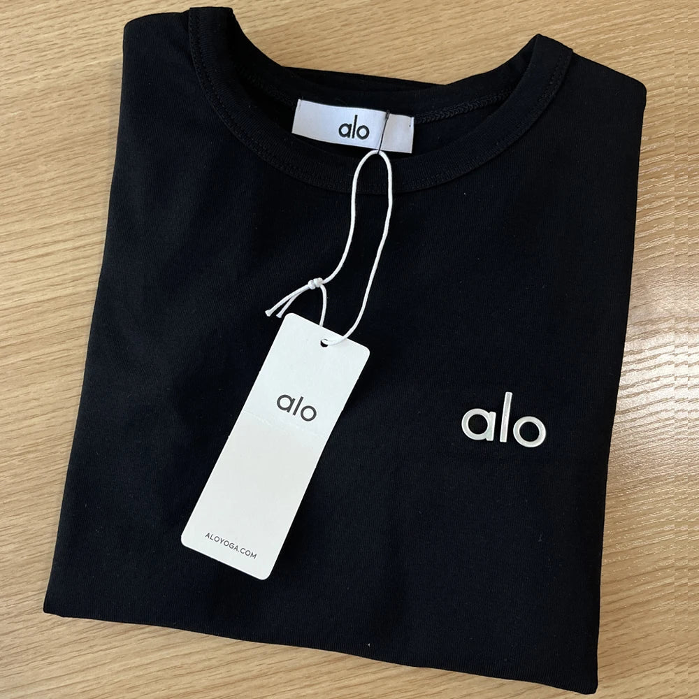 ALO Letter Printing T Shirt Women Clothes Sports Slim Fit
