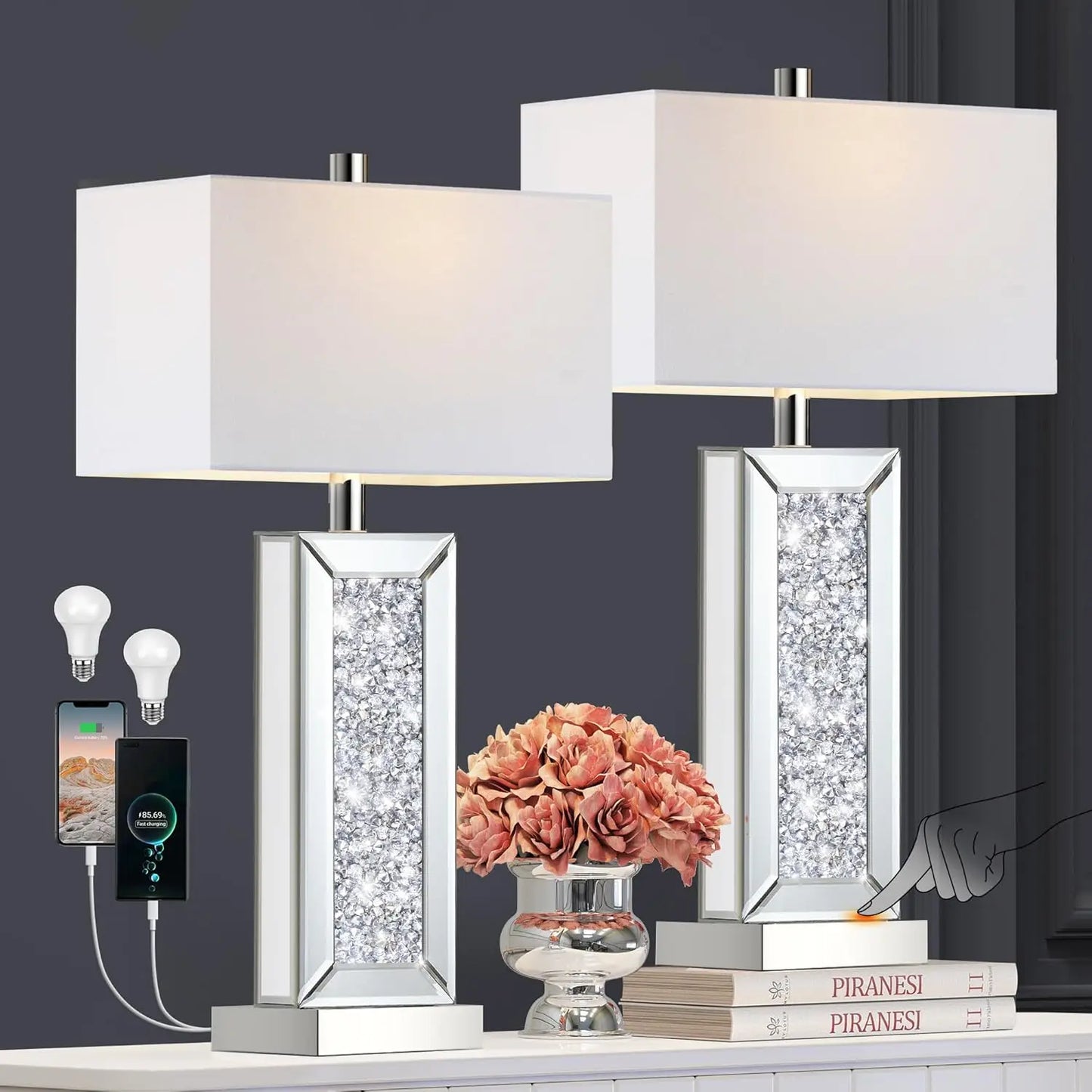 Touch Control Table Lamp With USB C And USB A Ports Three Way Dimmable