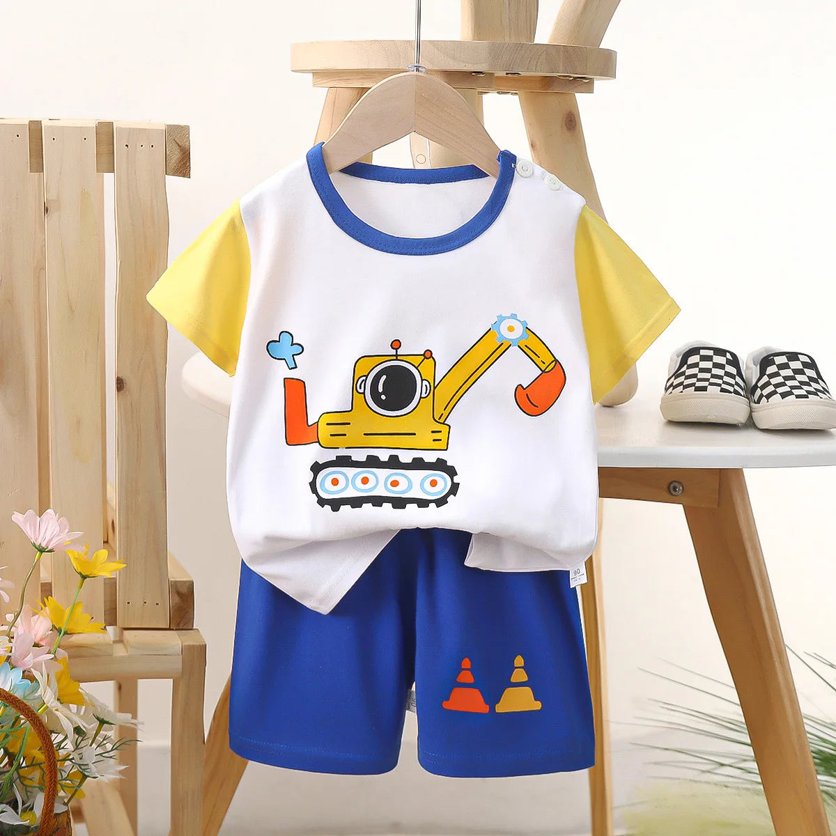 Pure Cotton Kids Cartoon Clothing Summer Short Sleeve Suits Boys Girls T-Shirts+Short