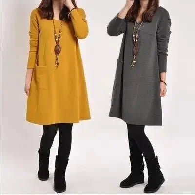 Loose Fit Long Sleeve Knee Length Dress For Women Autumn