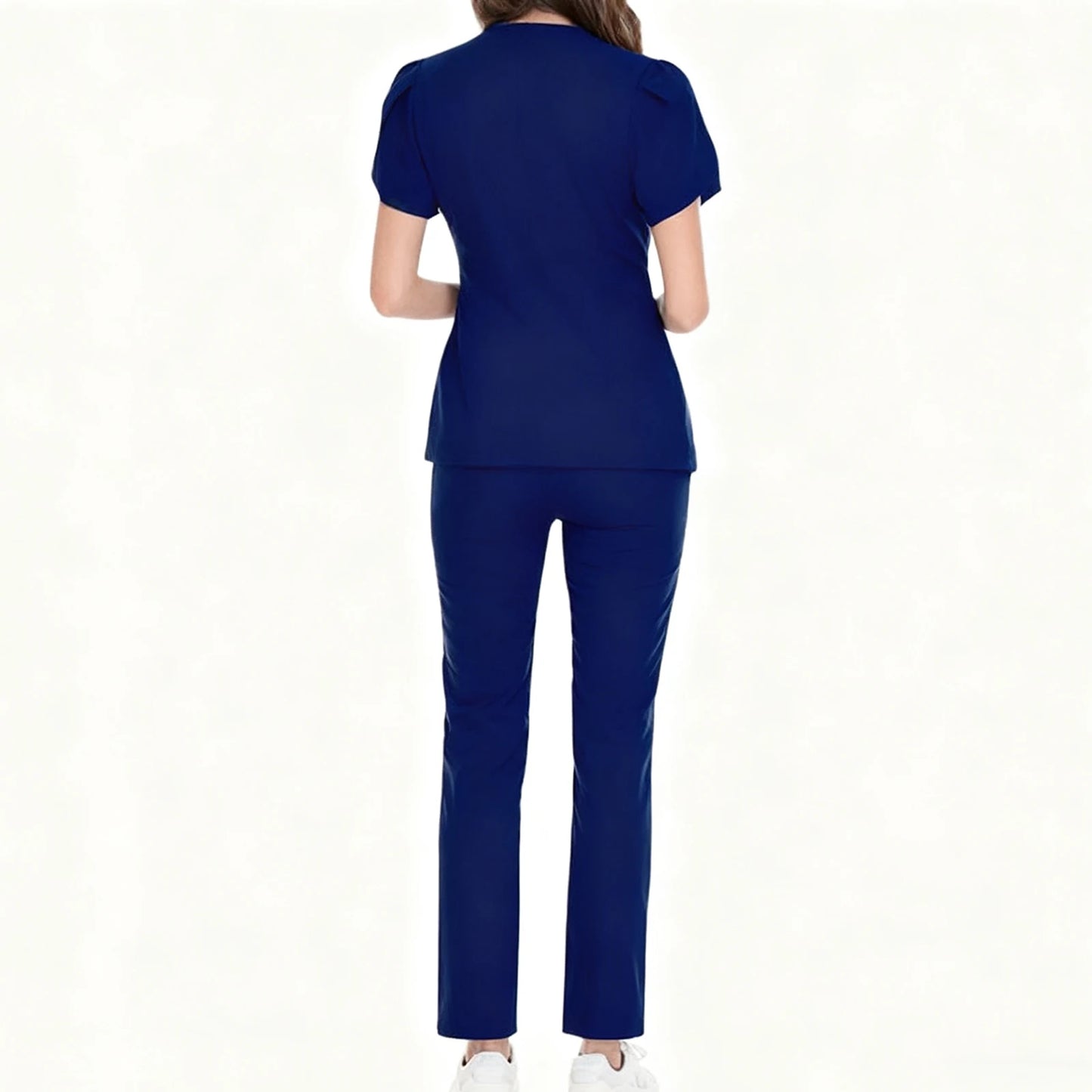Women's Nurse Scrub Set V-Neck Short Sleeve Zipper Ruffle Sleeve Multi-Color Long Pants