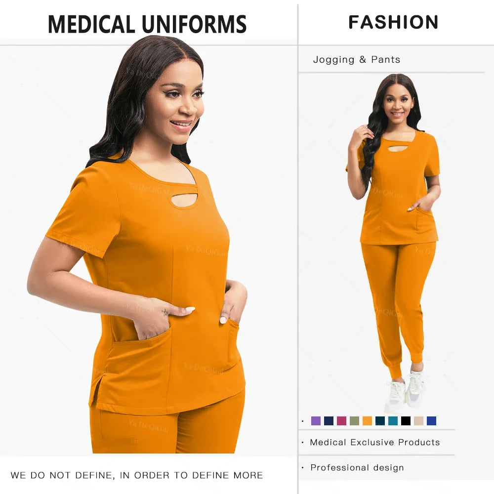 Beauty Workwear Women Medical Nurses Uniform Surgical Scrubs Set Spa Top Pants