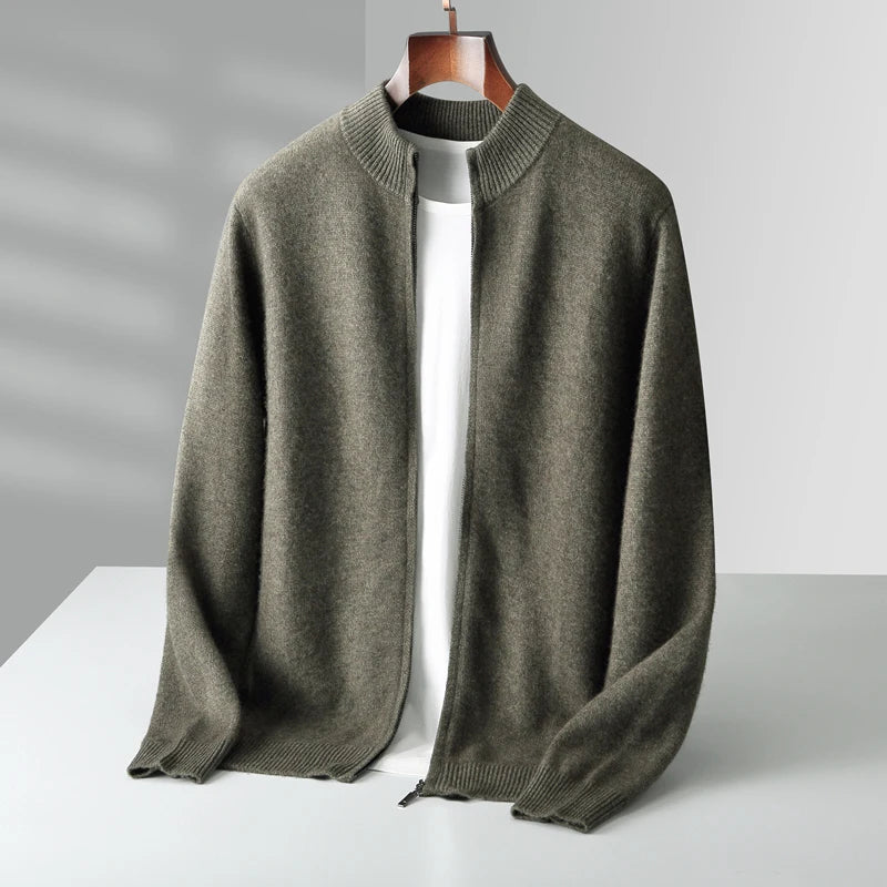Ruinaxia 100 Merino Wool Mens Zippered Cardigan Sweater