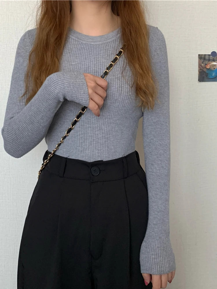 2025 New Women Sweater Autumn Winter Long Sleeve Pullover Basic Top Fashion O-neck