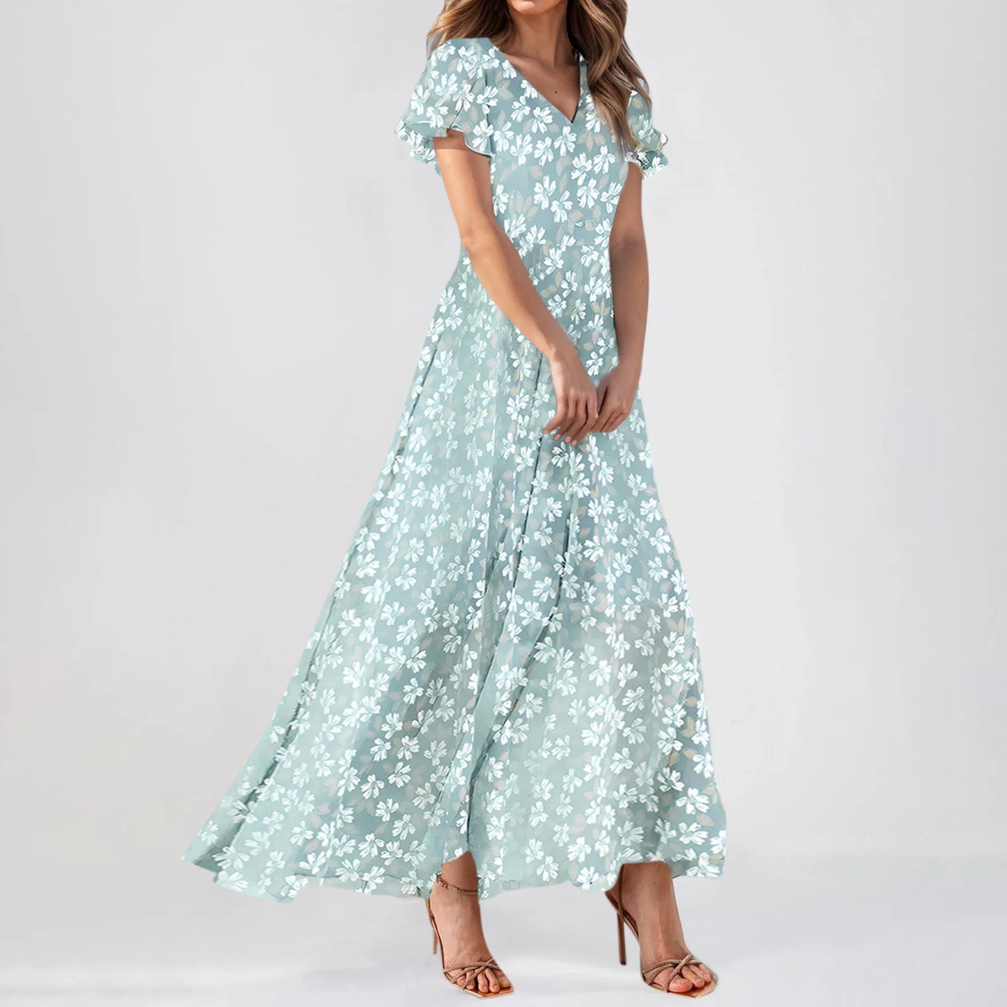 2025 Summer Dresses For Women Casual Short Sleeve Maxi Dresses Cute Floral Maxi Dress