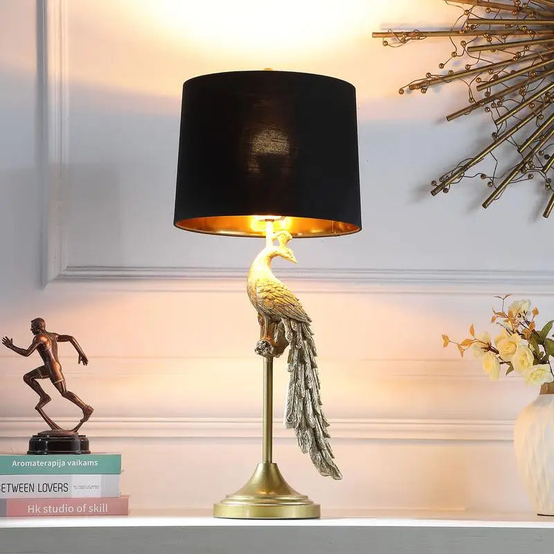 Peacock Elegant Table Lamp on Pedestal Polyresin Design