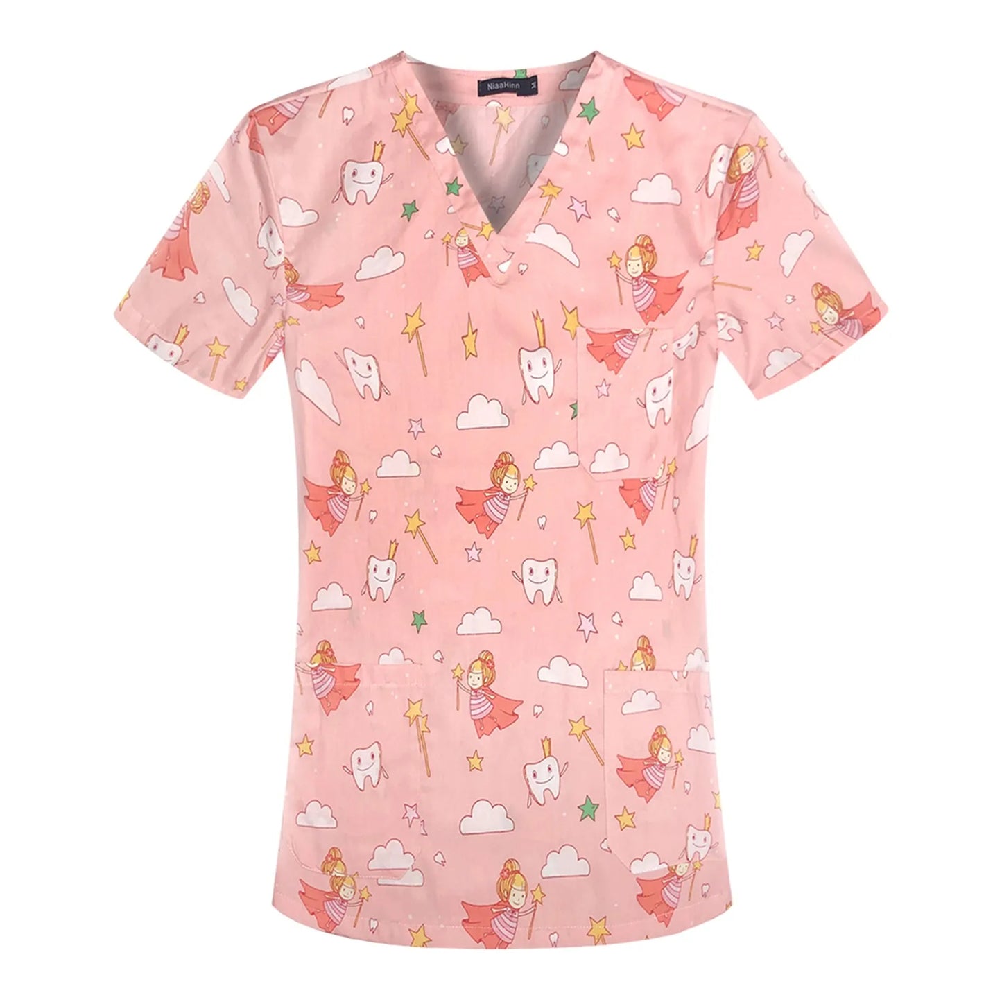 Fashion Print Dentist Nurse Uniform Scrub Tops Beauty Scrub Clothes Cartoon Nurse Medical Uniforms