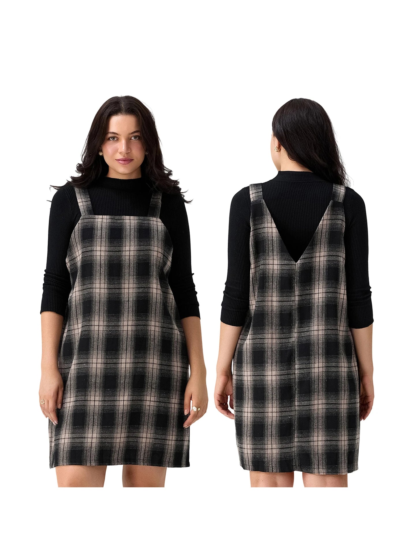Women V Neck Long Sleeve Tunic Dress With Pockets Casual
