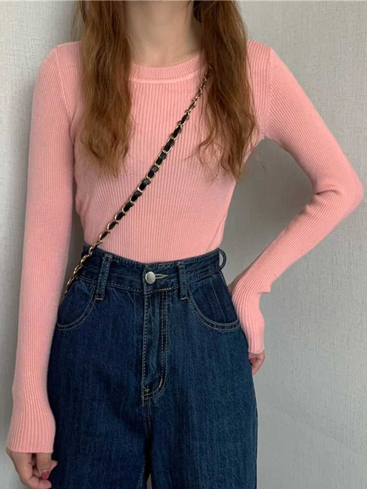 2025 New Women Sweater Autumn Winter Long Sleeve Pullover Basic Top Fashion O-neck