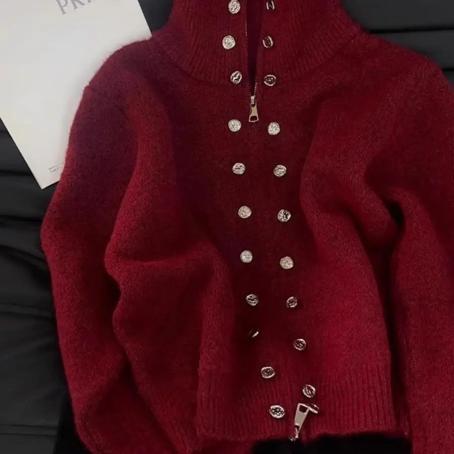 Fluffy Knitted Cardigan Sweater Double Breasted Coat For Women
