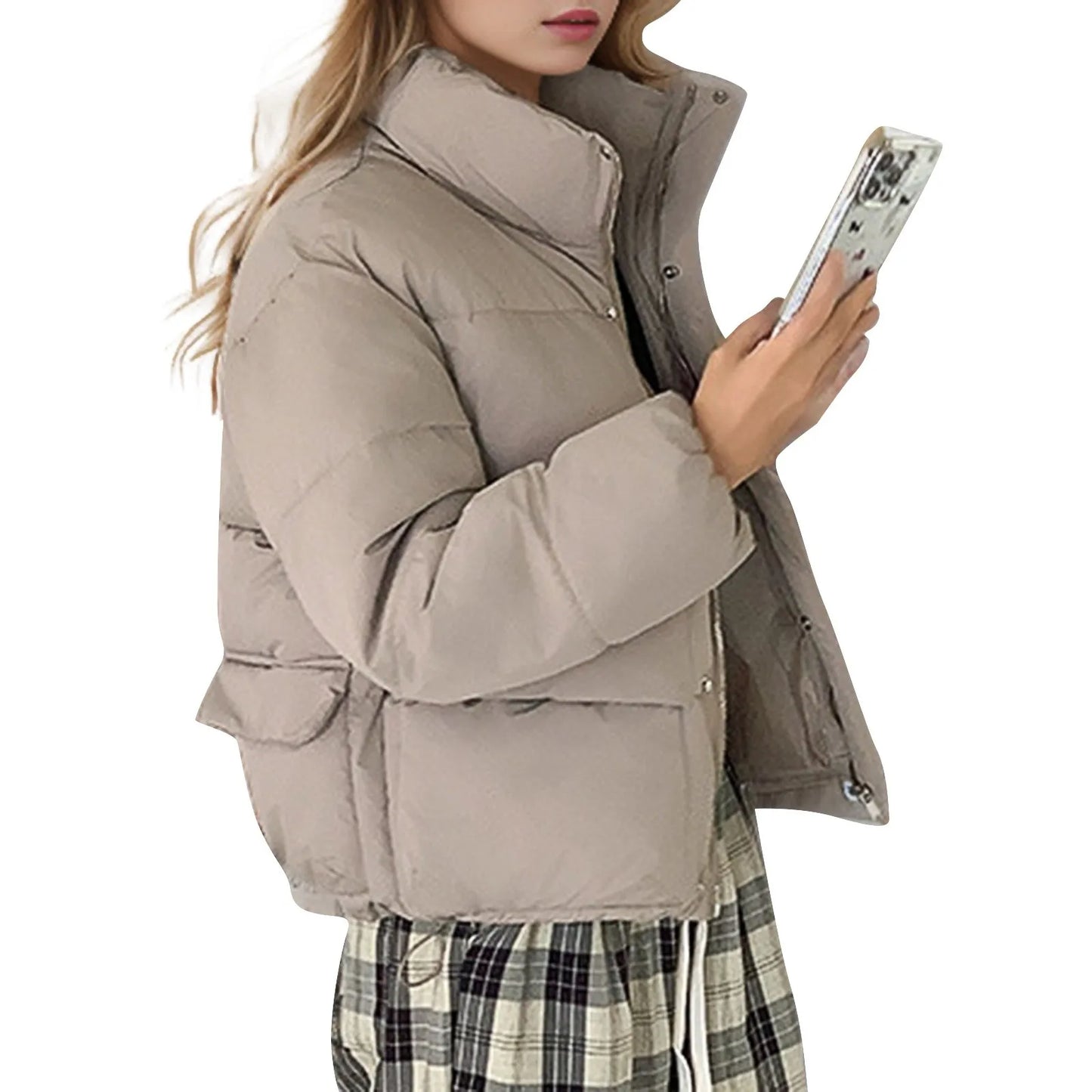 Women's Down Cotton Coat Short Stand-up Collar Autumn/winter Solid Color