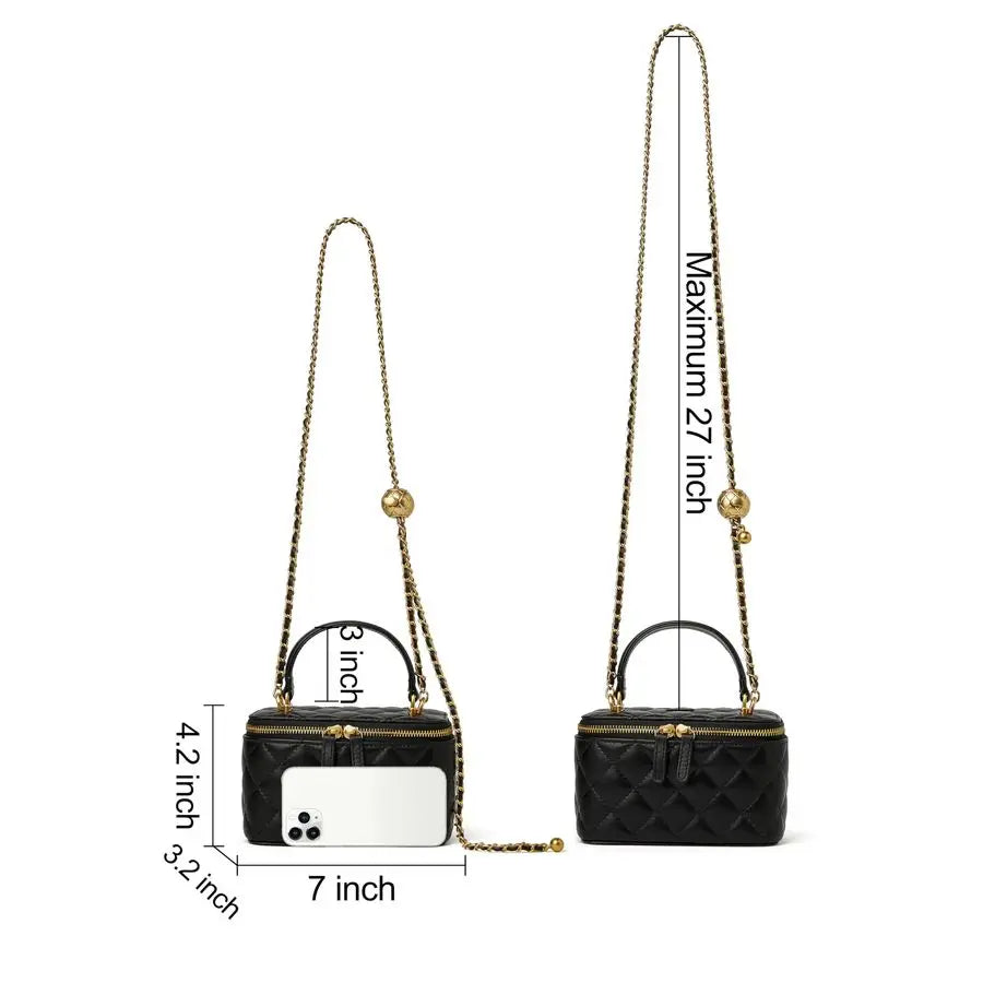 Quilted Box Crossbody Purse For Women Designer Leather Mini Top Handle Pouch Bag