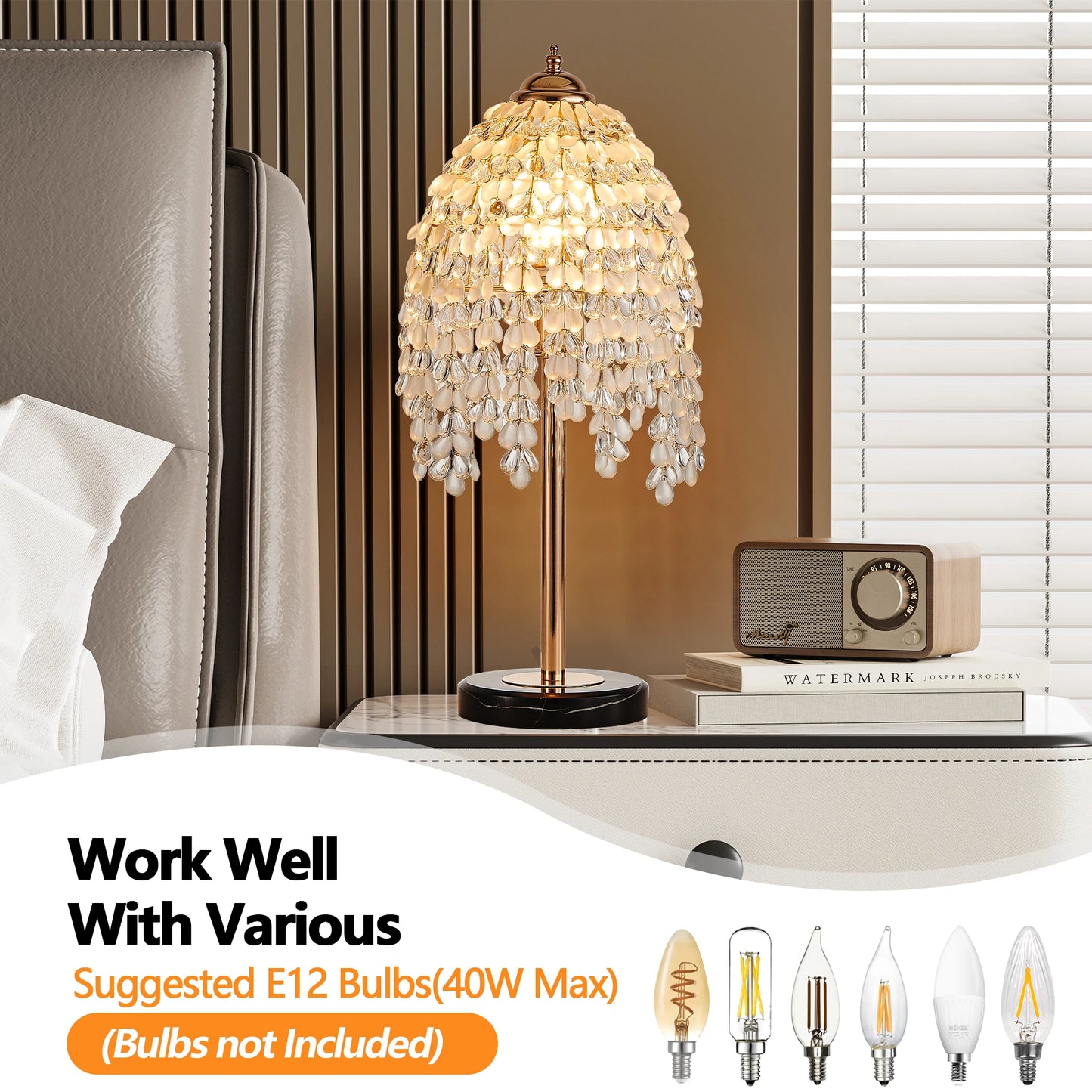 Elegant Crystal Table Lamp With Waterfall Bead String Shades