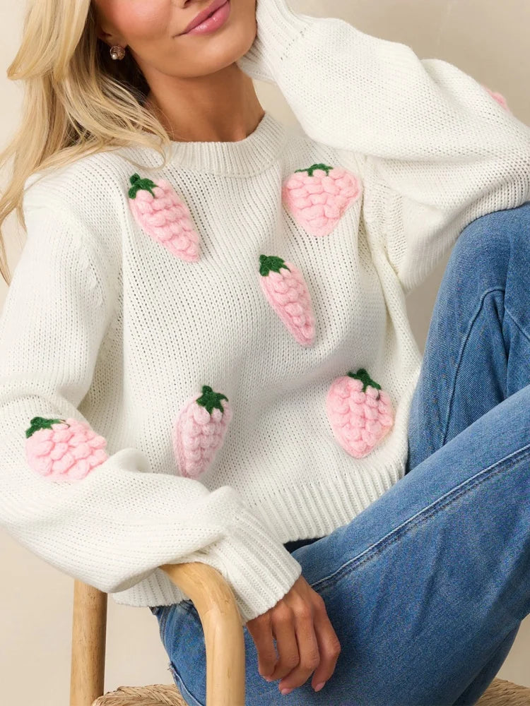 2025 Pullover Autumn Winter Warm Lady Cute 3D Carrot Sweaters Women Lazy Round Neck