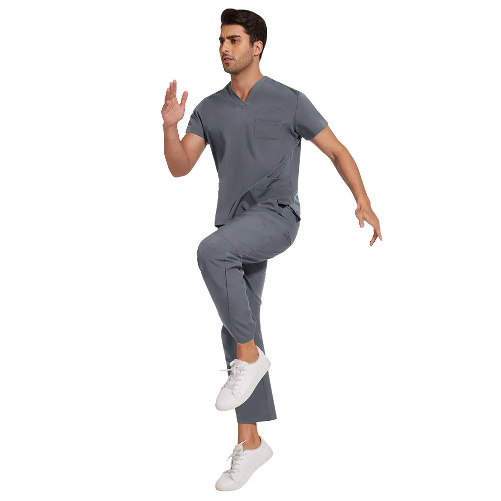 Clinical Green Gray Blue White Sanitary Dentist Medical Nursing Veterinary Surgical Scrubs Set