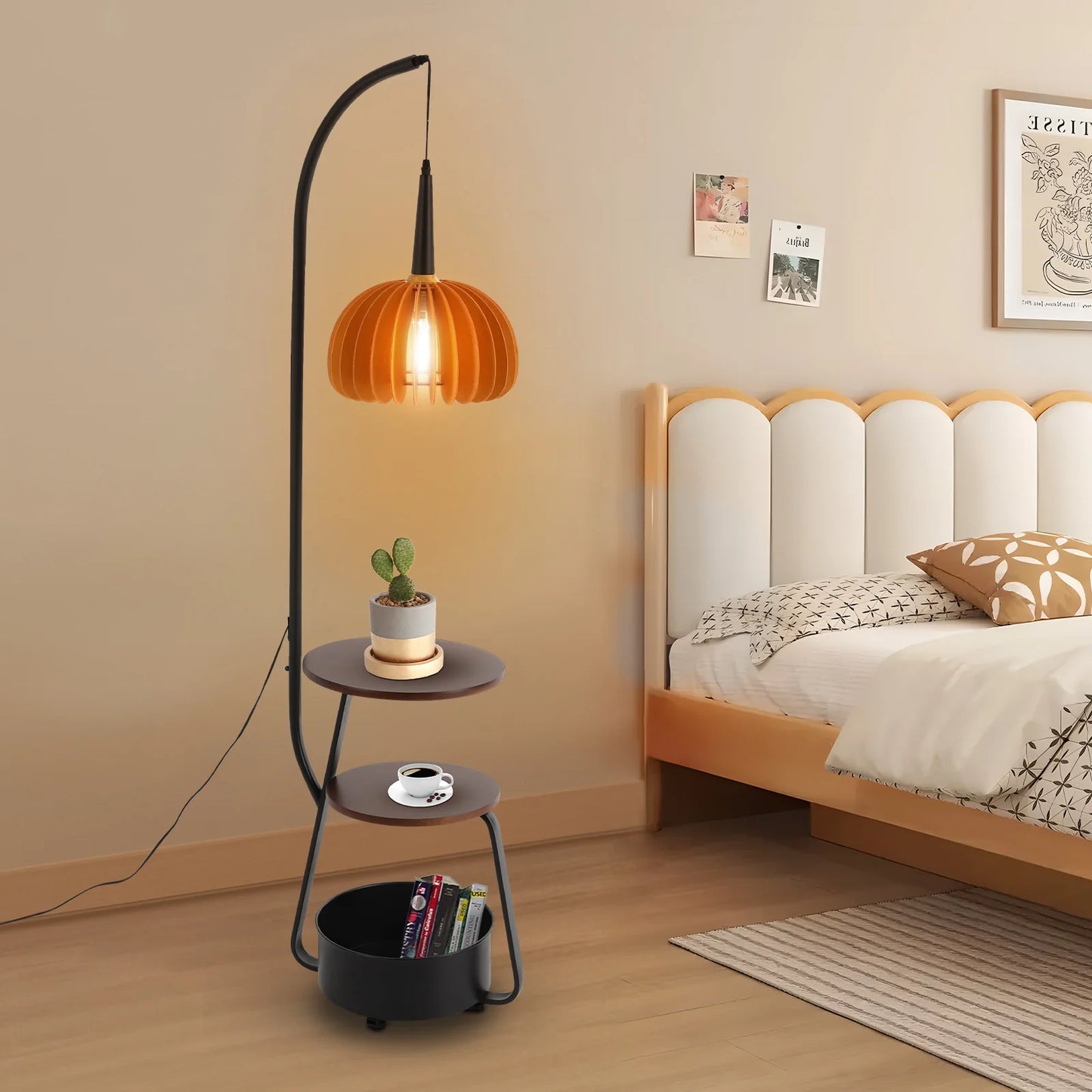 Bymaocar Storage Table Lamp With Shelves Floor Lamps American Retro