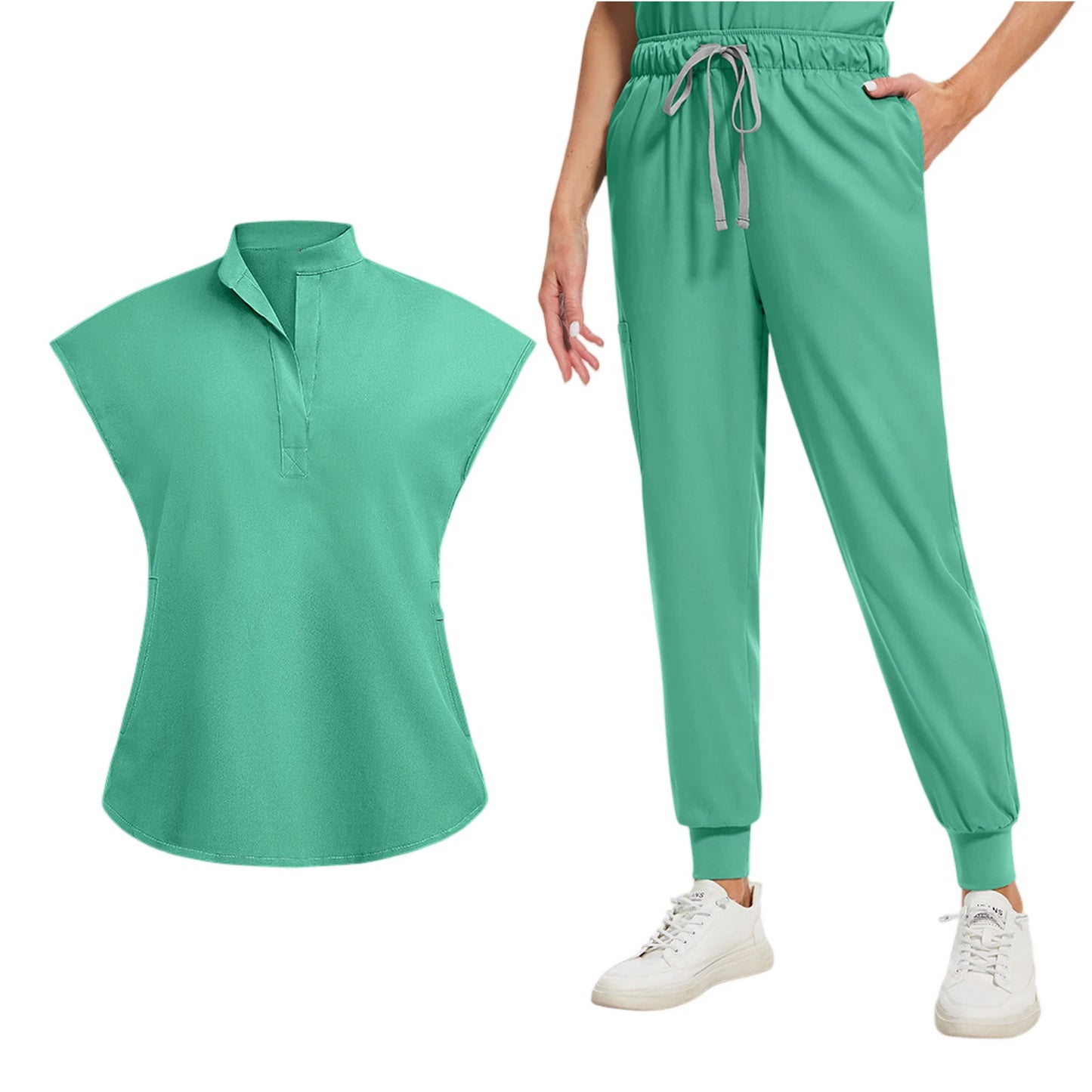 Anti-Wrinkle Professional Short Sleeve V-neck Scrubs Uniforms  Unisex  Clinical Surgical Nursing