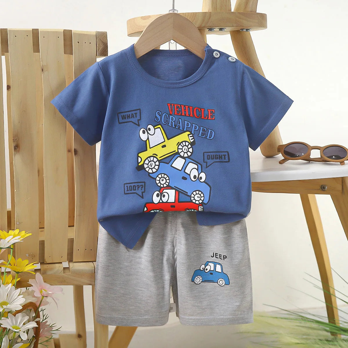 Pure Cotton Kids Cartoon Clothing Summer Short Sleeve Suits Boys Girls T-Shirts+Short