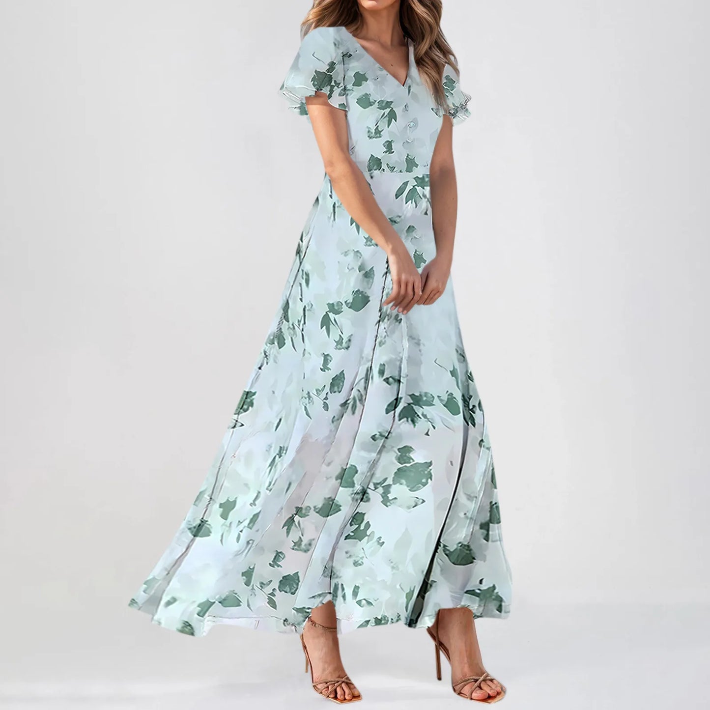 2025 Summer Dresses For Women Casual Short Sleeve Maxi Dresses Cute Floral Maxi Dress