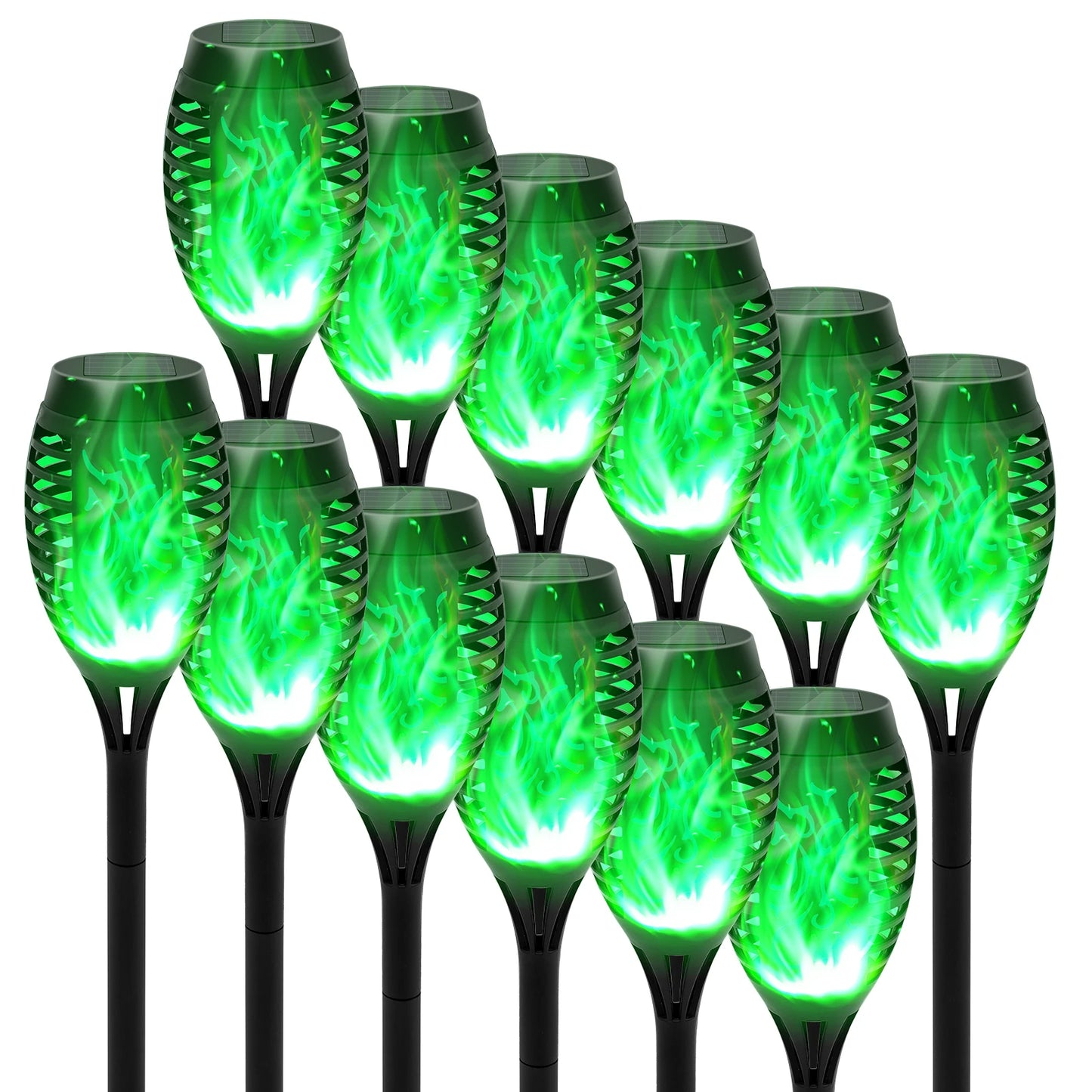 Green Solar Flame Light Outdoor with Flickering Flame Waterproof Lawn Ground Inserted Landscape