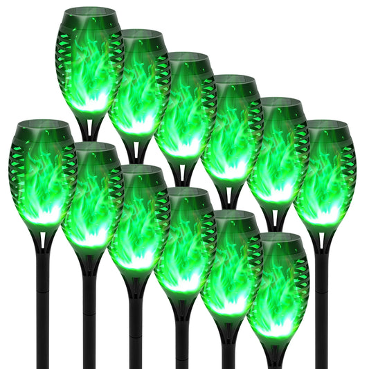 Green Solar Flame Light Outdoor with Flickering Flame Waterproof Lawn Ground Inserted Landscape