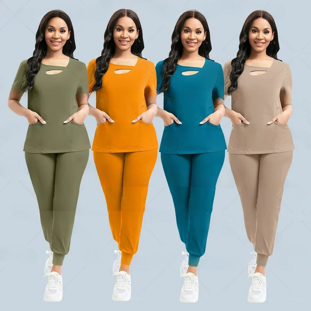 Beauty Workwear Women Medical Nurses Uniform Surgical Scrubs Set Spa Top Pants