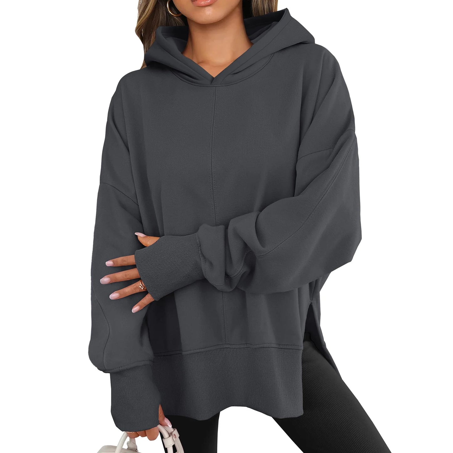 2025 Women'S Fashionable Solid Color Hooded Long Sleeved Sports Casual Pullover
