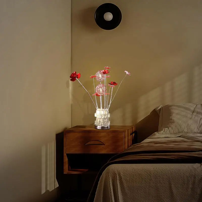 Floral Table Lamp Modern Elegant Hexagonal Chrome Vase