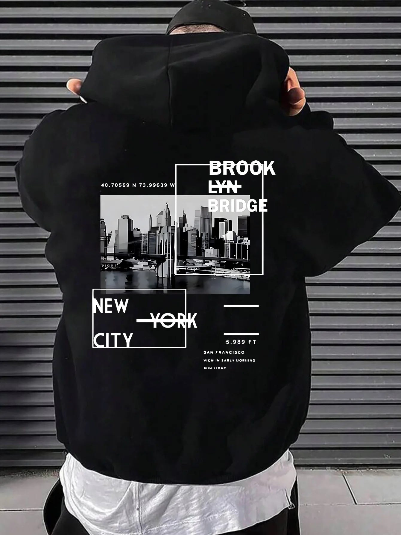 Brooklyn Bridge fashion print, men's casual comfortable hooded sweater, trendy long-sleeved