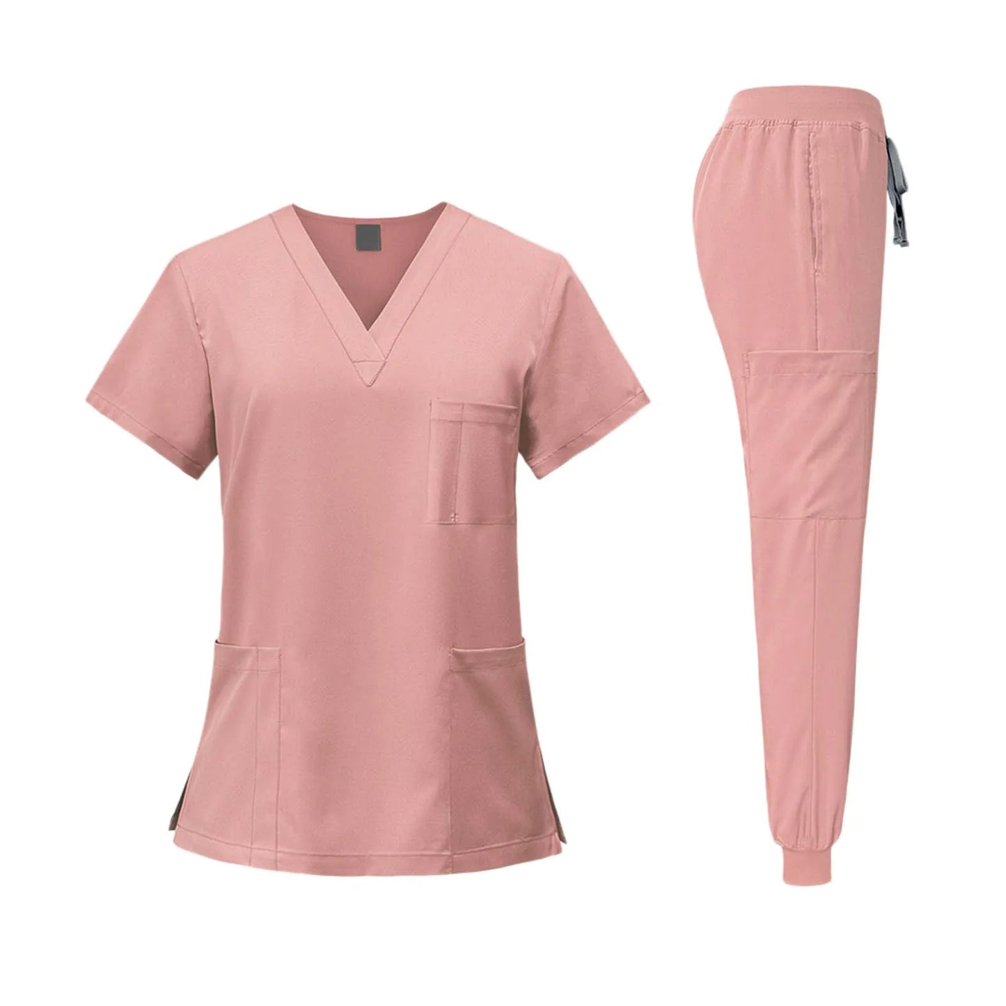 V Neck Medical Nursing Uniform Set With Drawstring Jogger Pants