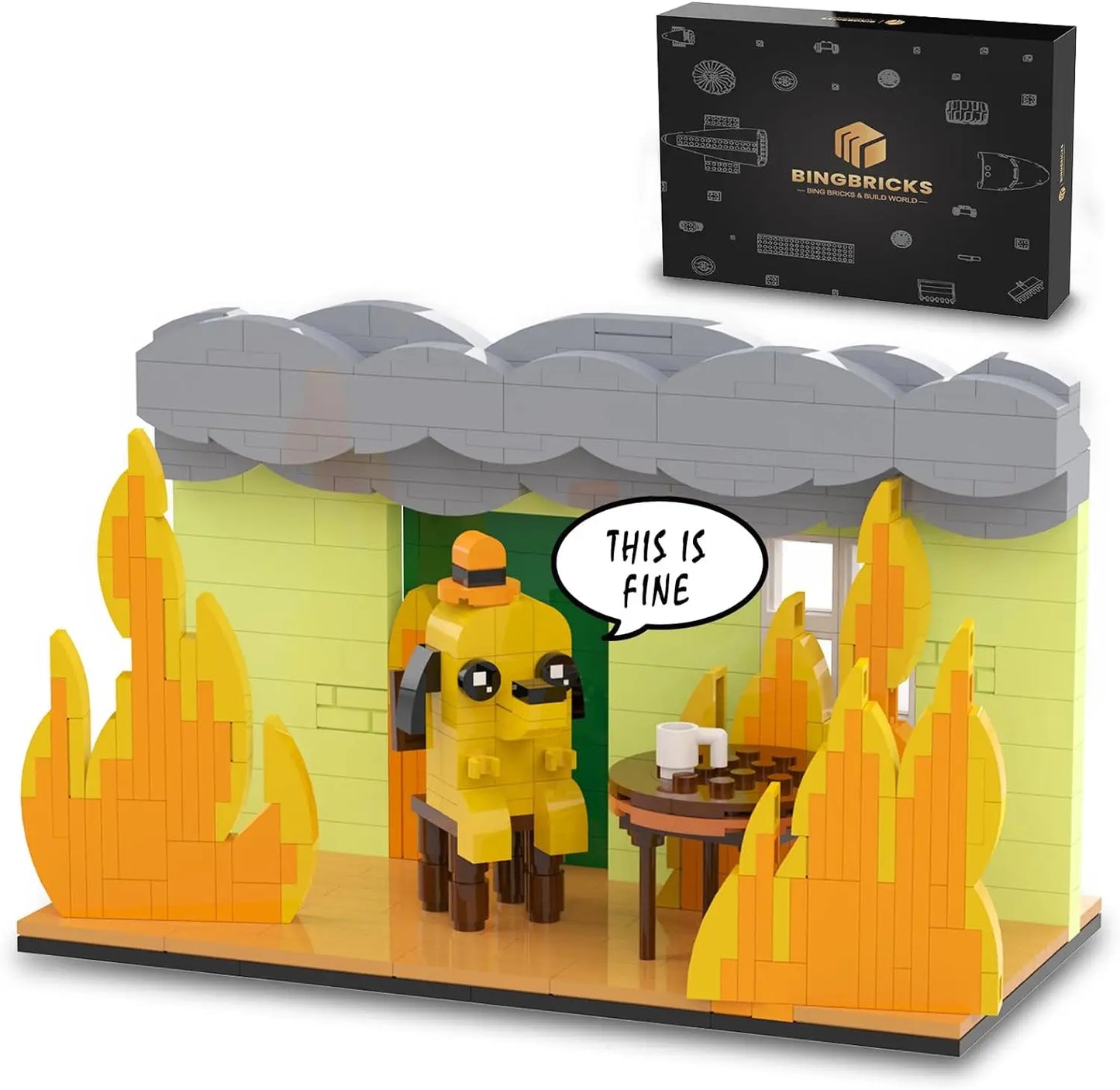 This Is Fine Dog Building Blocks Puppy Figure Desktop Collectible