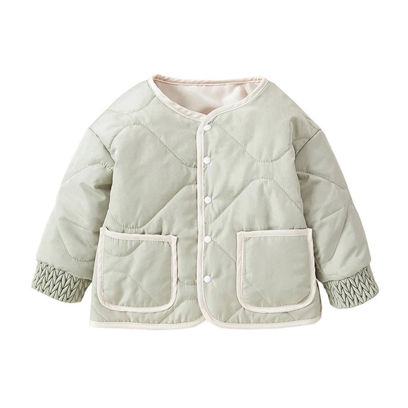 Kids Quilted Puffer Jacket with Hood and Zipper Closure Warm Winter Coat