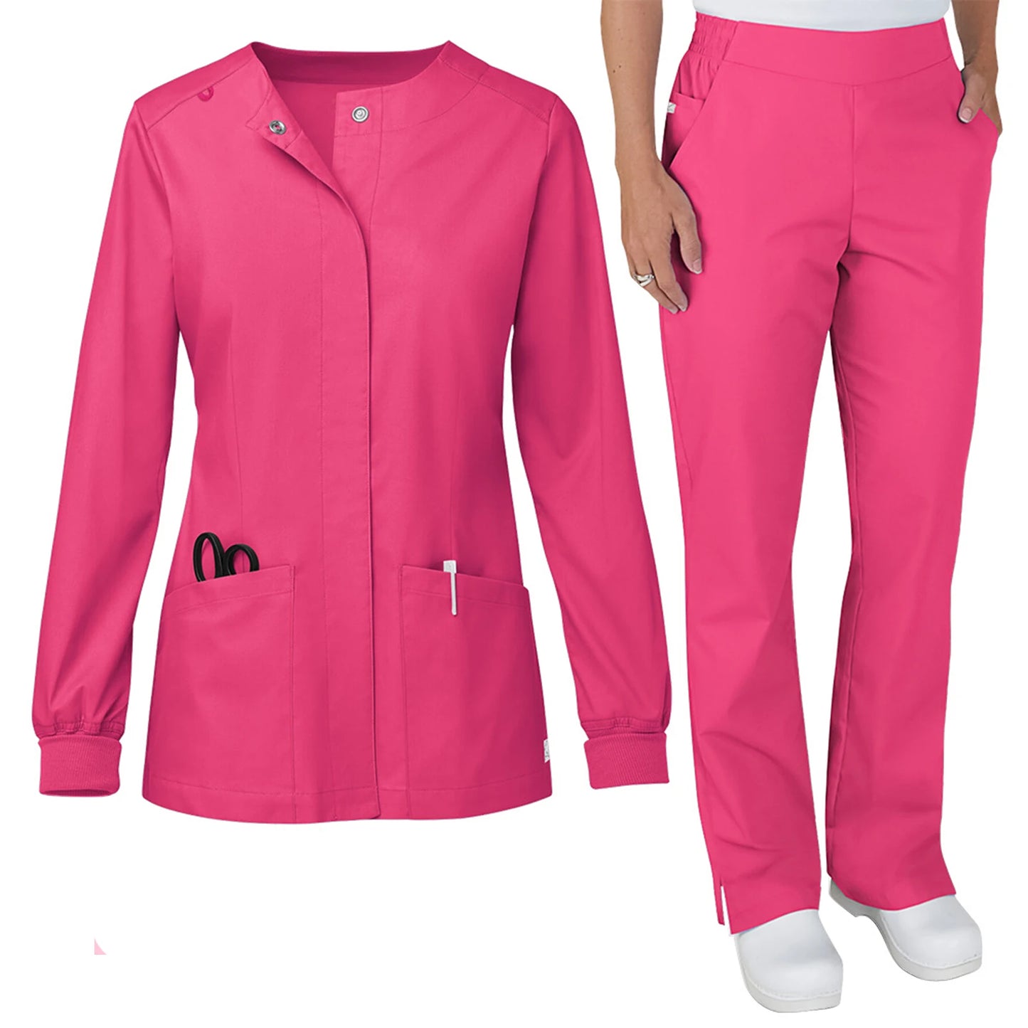 Fabri Nurse Scrub Set Stand Collar Long Sleeve Button Front