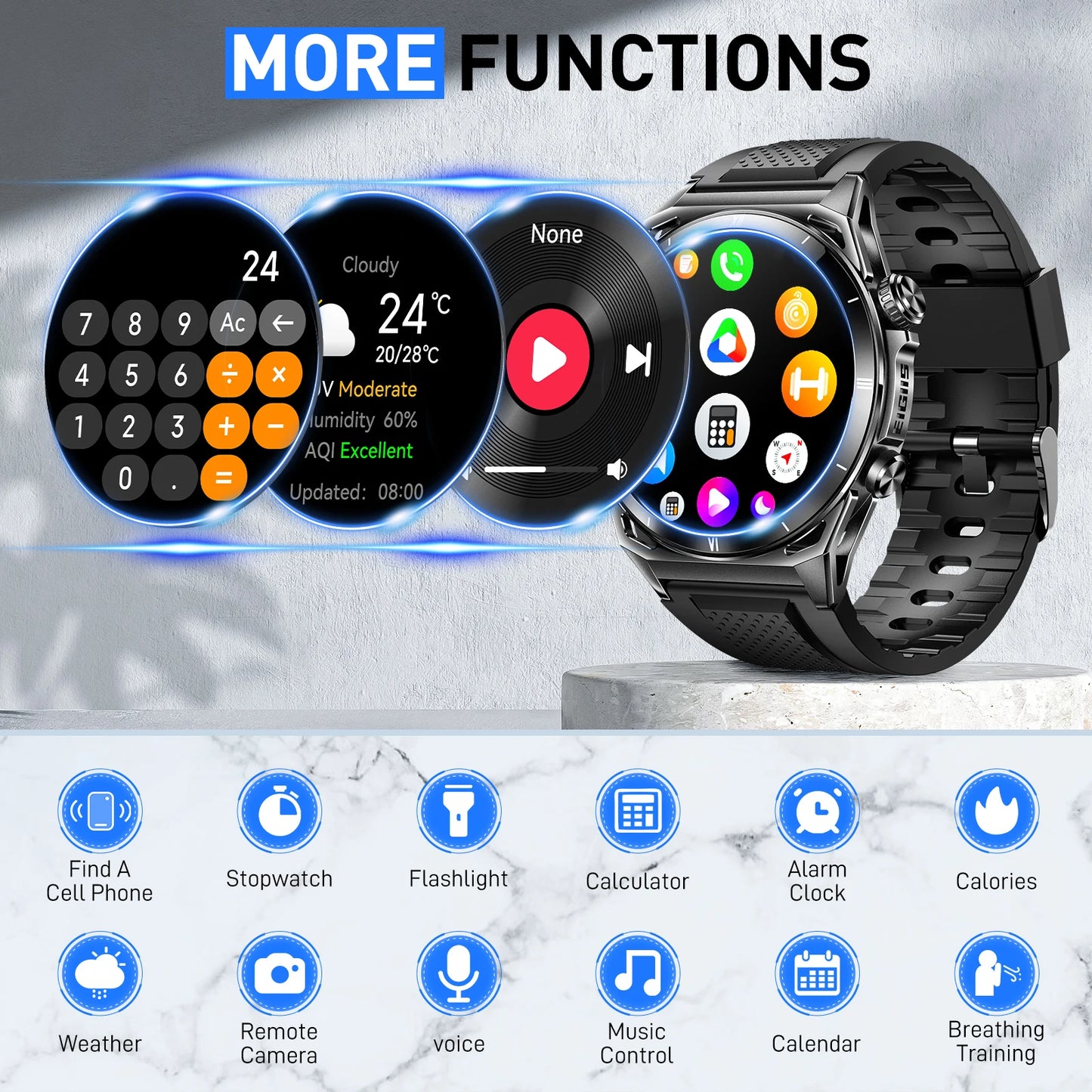 EIGIIS New Smart Watch KE6 1.43" AMOLED Display Men Black Sports Watch KE Series Bluetooth