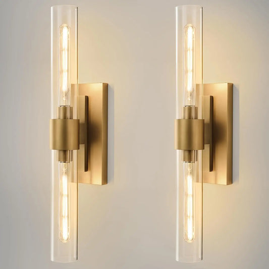 Wall Sconce Set Of 2 With Clear Glass Tubes Dimmable