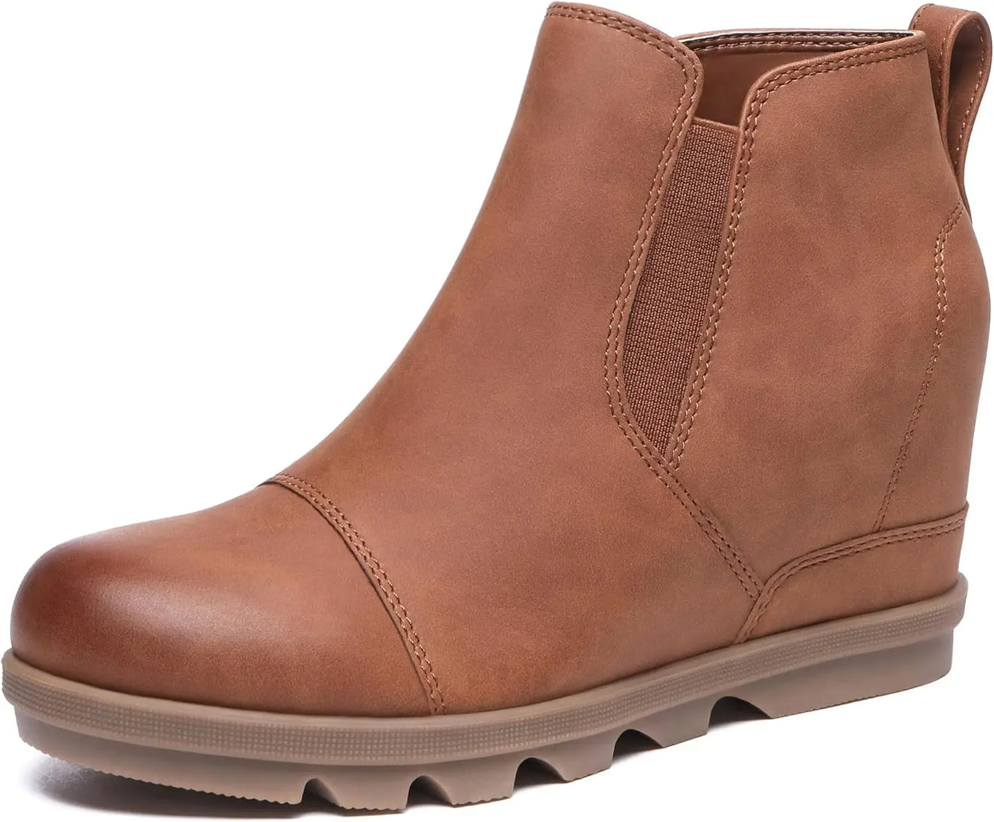 Women's Wedge Ankle Boots Comfort Slip-On Waterproof Leather Platform Booties