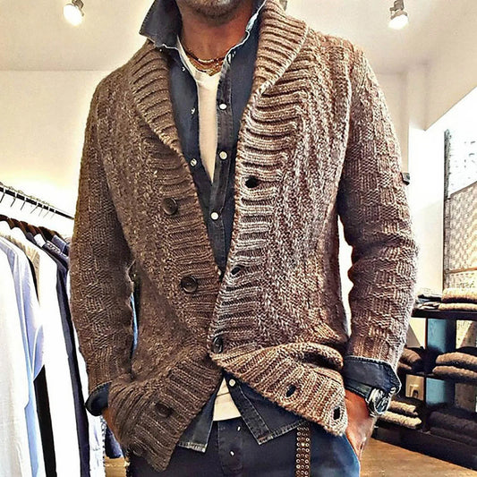 Men's Autumn Winter Hooded Knit Cardigan Lapel Long Sleeve