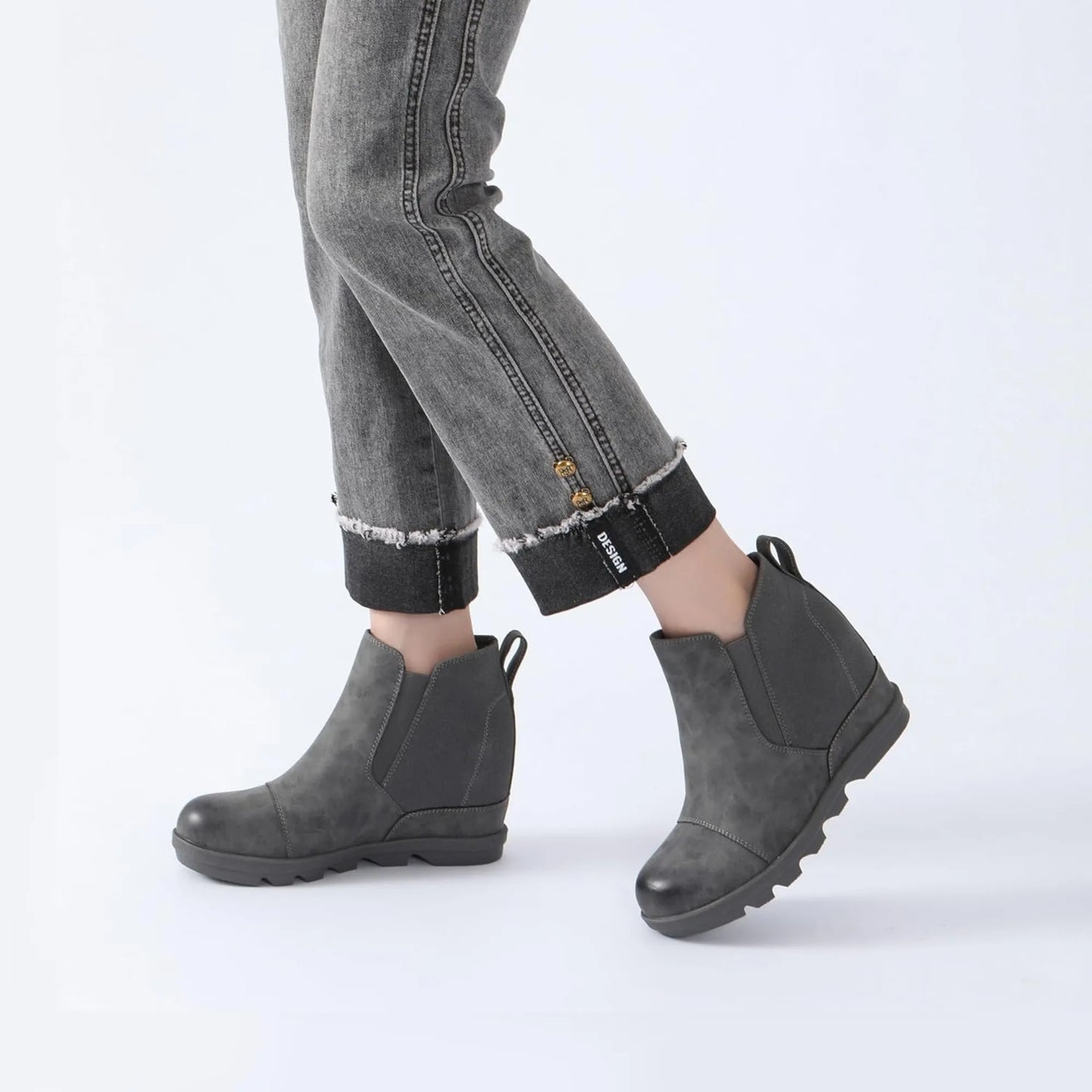 Women's Wedge Ankle Boots Comfort Slip-On Waterproof Leather Platform Booties