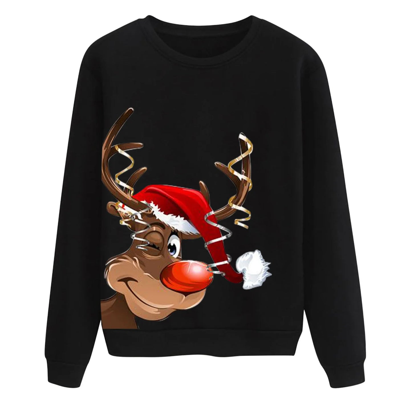 Printed Cute Reindeer Women's Sweatshirts Top Long Sleeve