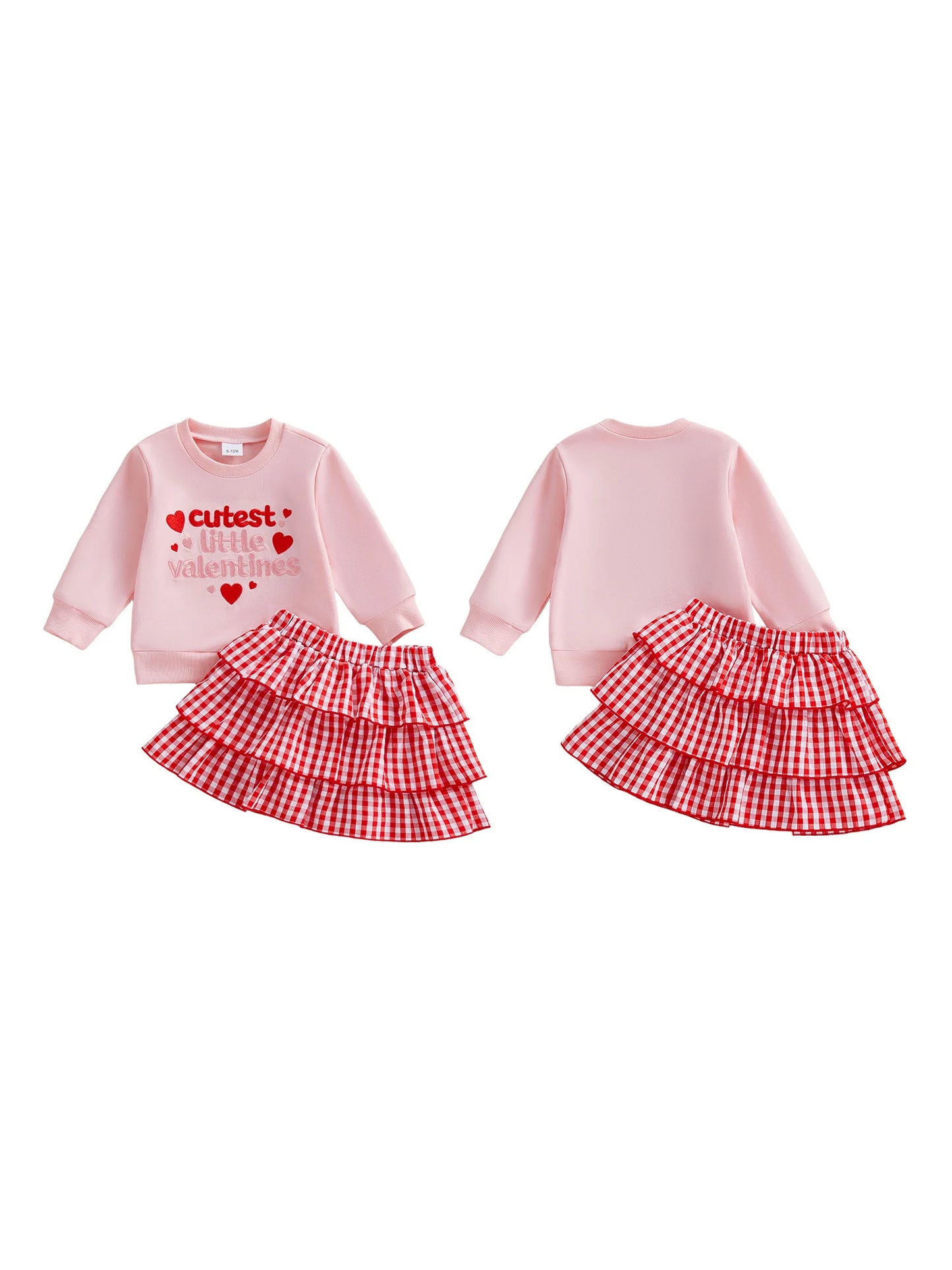 Valentine s Day Girls 2 Piece Outfits Heart Print Long Sleeve Crew Neck Tops and Ruffle Hem
