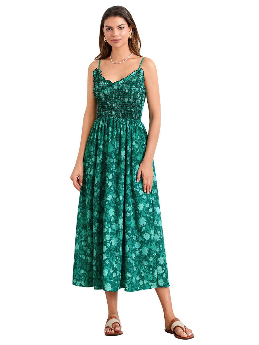 Elegant V-Neck Sleeveless Maxi Dress with Lace Trim Flowy A-Line Evening Gown