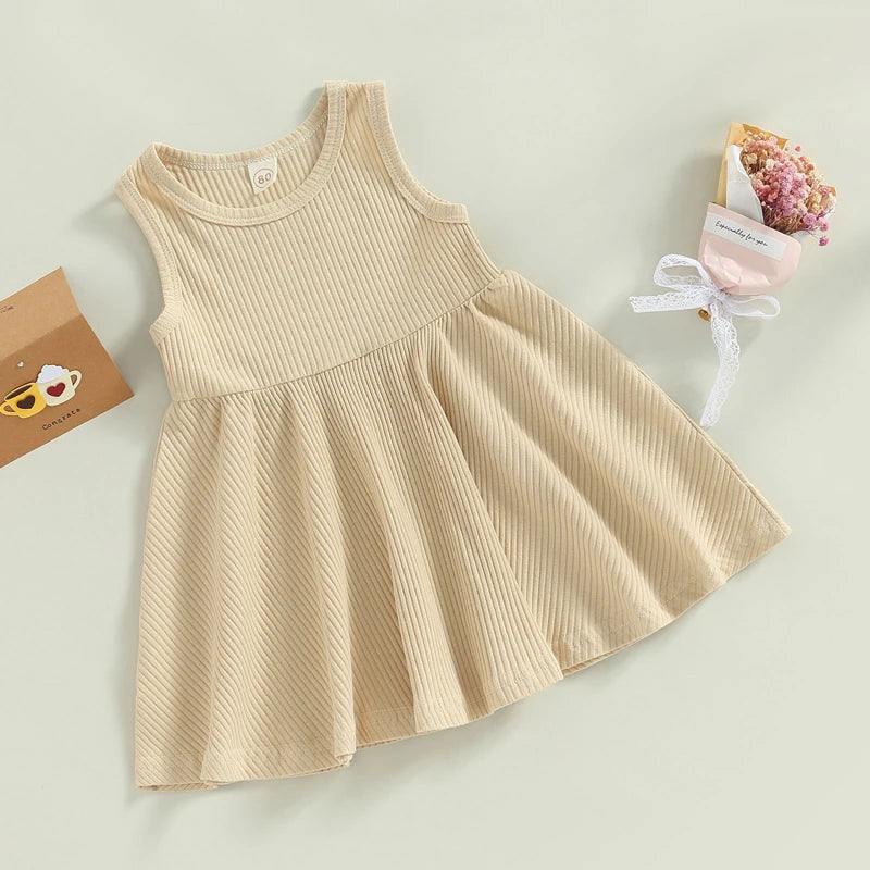 Toddler Girls Sleeveless Crew Neck Floral Print Dress Ruffle Hem Summer A-line Dress