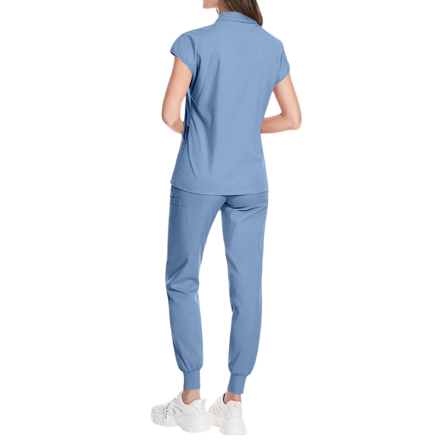 Nurse Scrub Set V Neck Short Sleeve Multicolor Jogger Pants Medical Uniform
