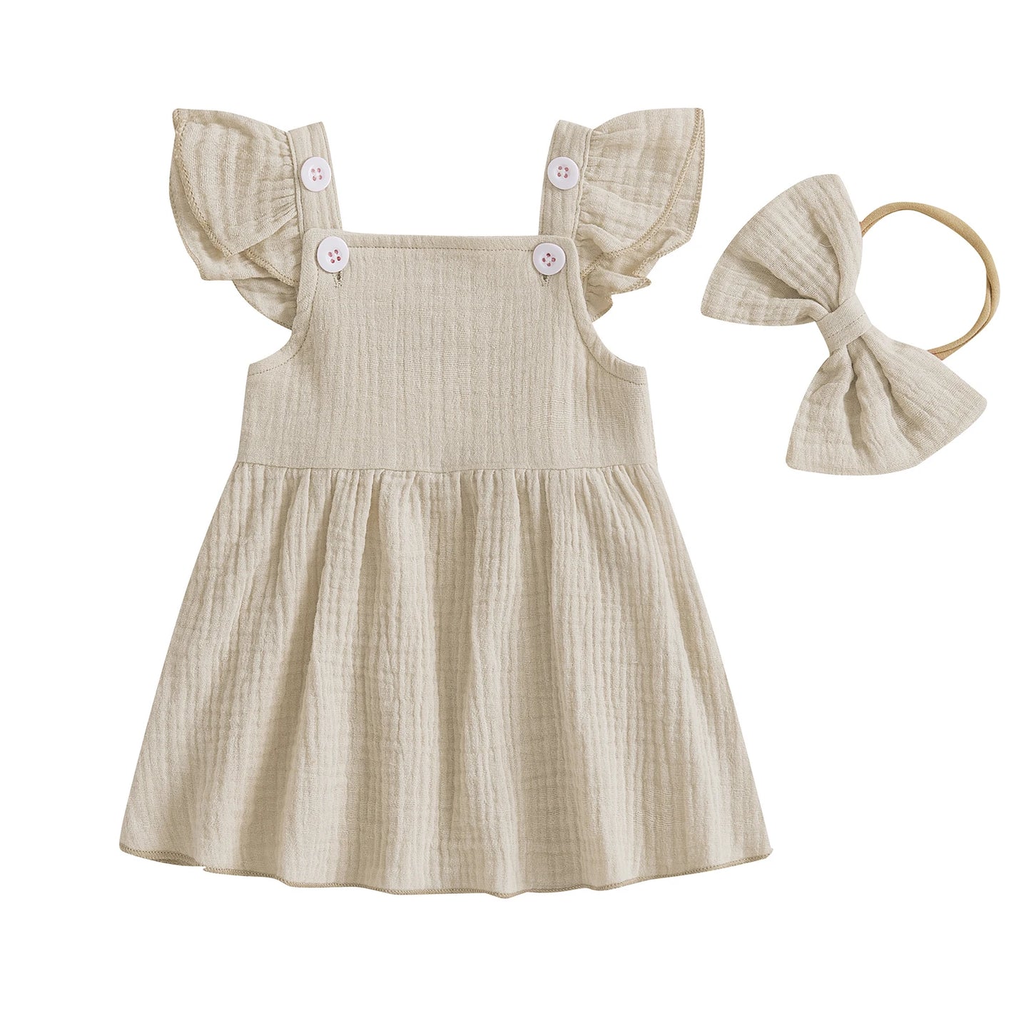 Toddler Girl Summer A Line Dress Solid Color Flutter Sleeves Square