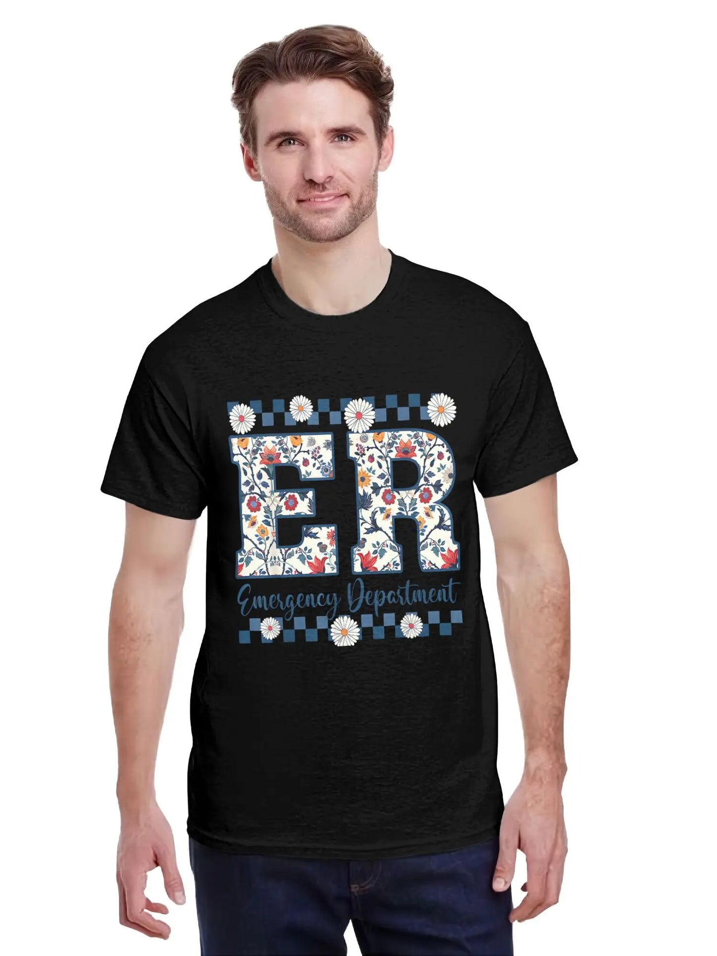 Men' Emergency Room RN Nurse T-Shirt Loose Fit Symbol Print RN Badge for Hospital Staff