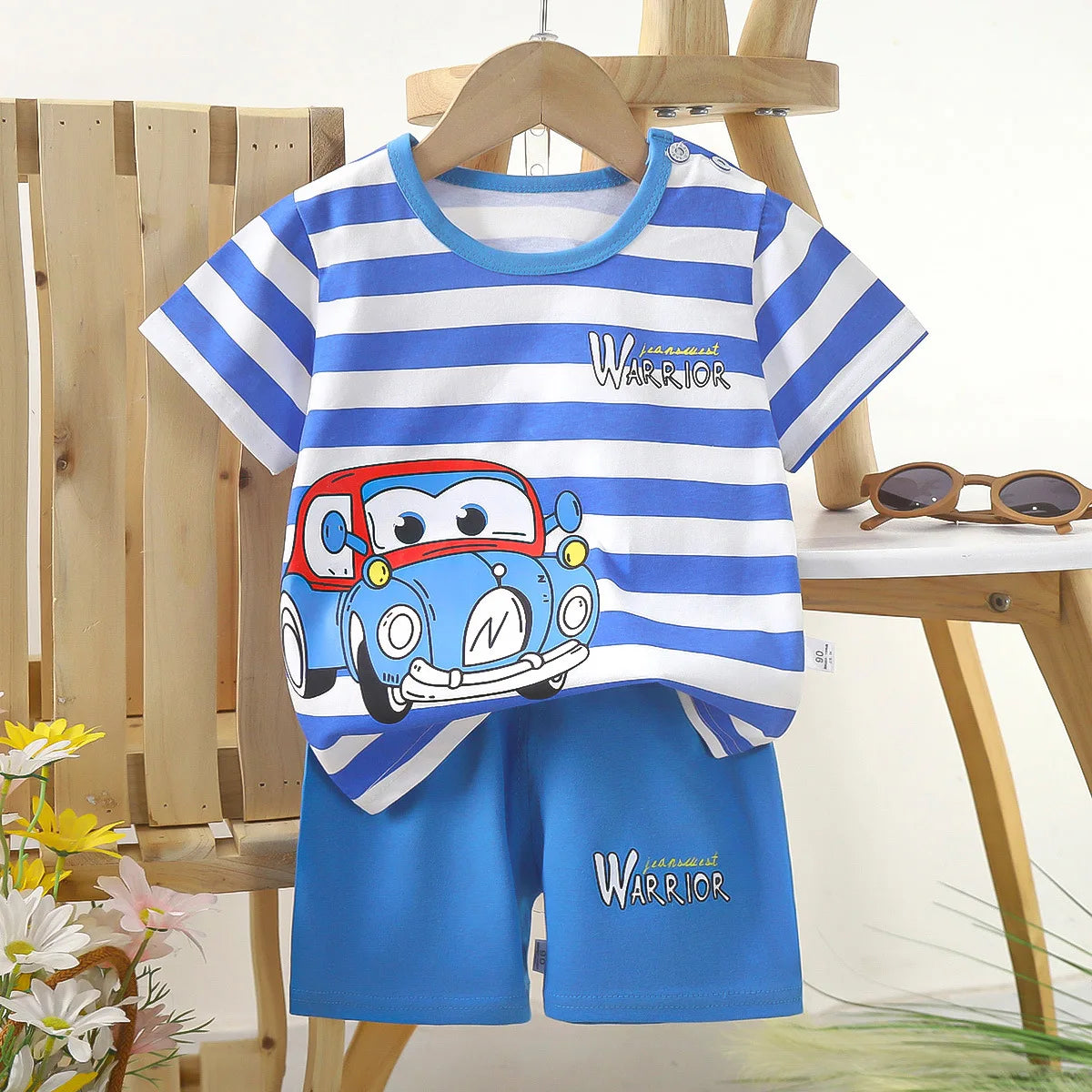 Pure Cotton Kids Cartoon Clothing Summer Short Sleeve Suits Boys Girls T-Shirts+Short
