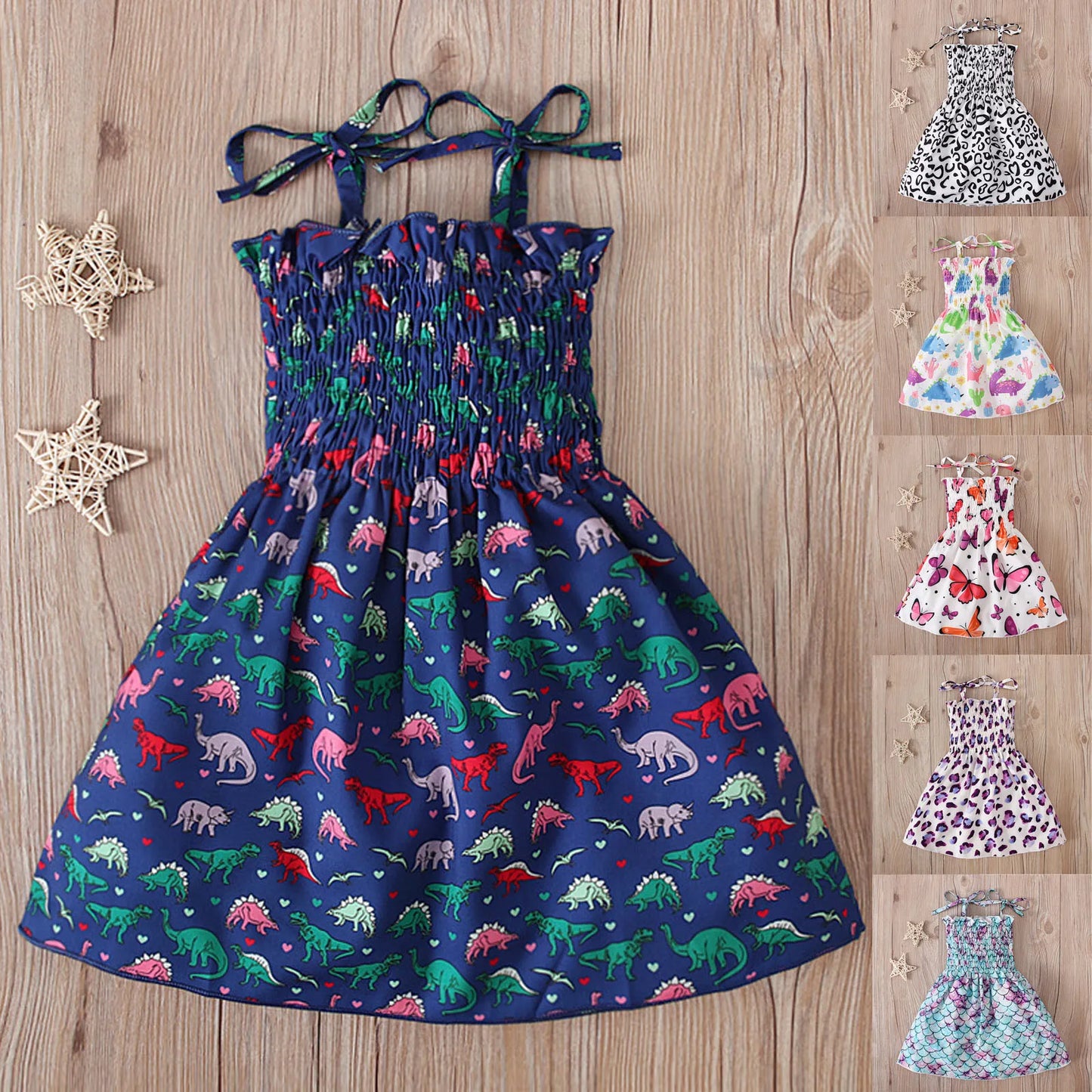 Children Girl Dress Summer Elegant Sling Princess Dresses Flower Print Kids Beach Sundress